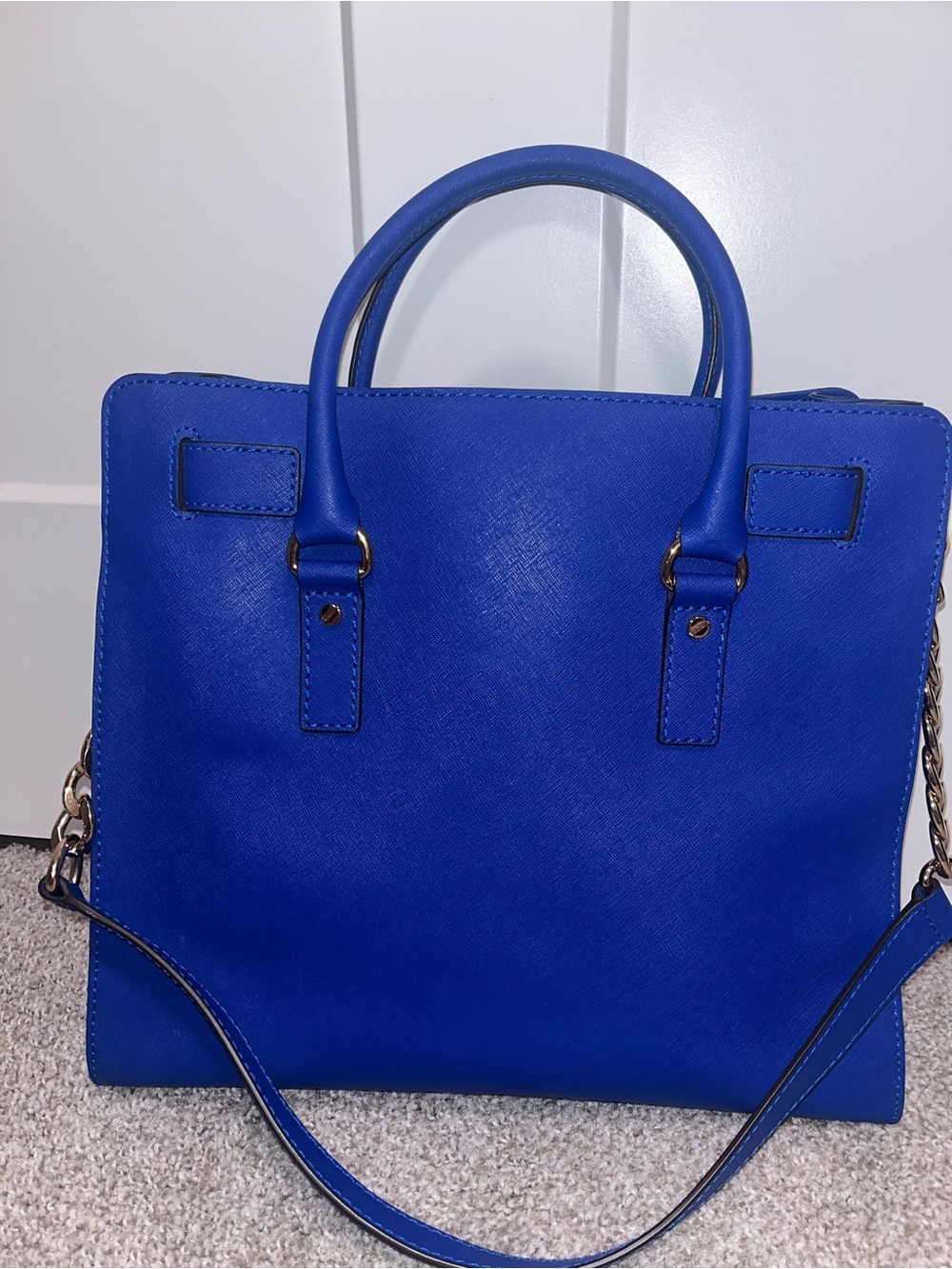 Michael Kors Electric Blue Leather Saffiano Tote with Gold Hardware - Picture 9 of 9